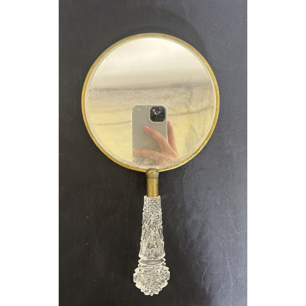Vintage Hand Mirror Stunning Crystal Handles ~ Rose Design on face FS Charity